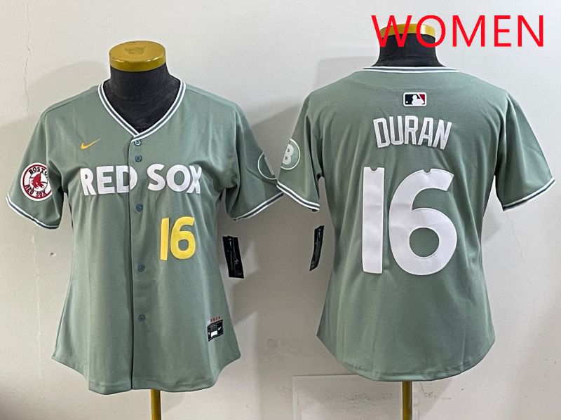 Women 2025 Boston Red Sox #16 Duran Light Green Joint Name Nike MLB Jersey style 17